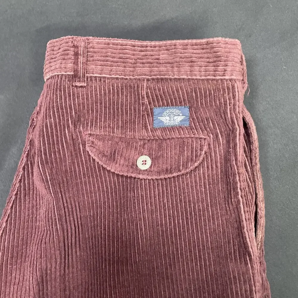 Vtg 90s Levis Dockers Mens Pants Fits 36x29 Double Pleated Corduroy Red/Brown